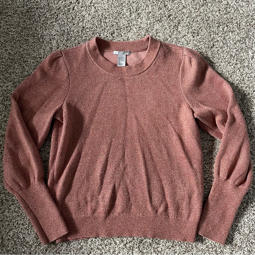 H&M Dusty Rose Crew Neck Sweater with metallic threads